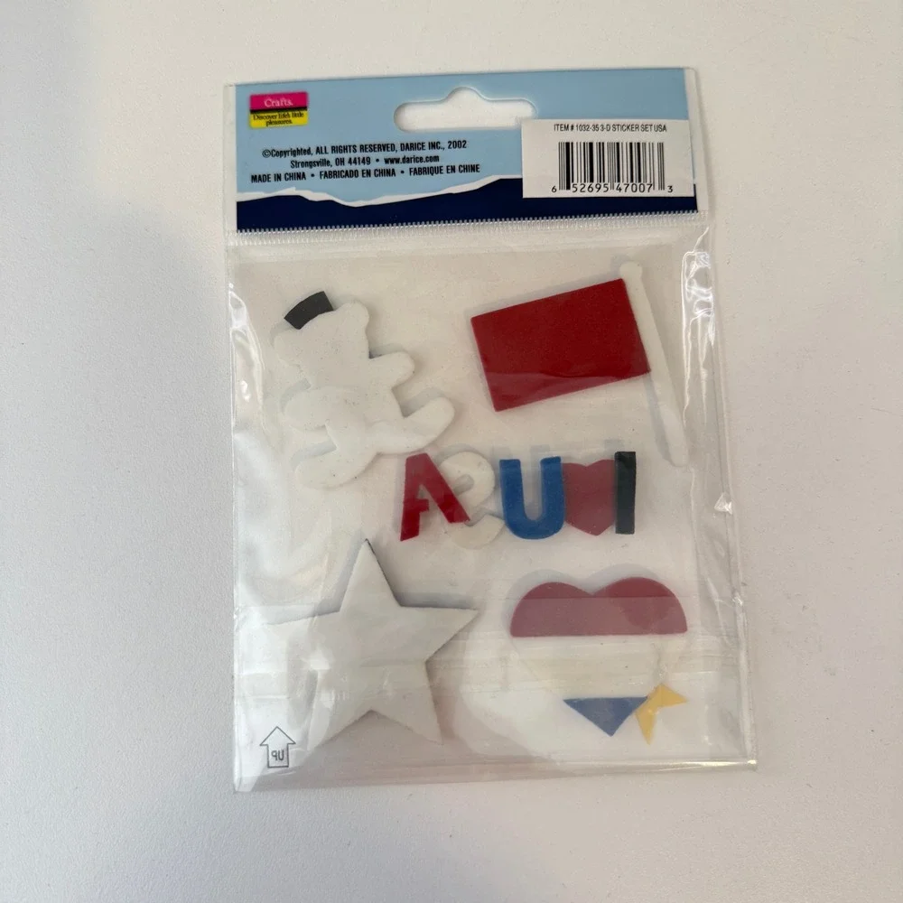 Darice Finishing Accents Patriotic 3D Stickers USA Flag Bear 1032-35 New